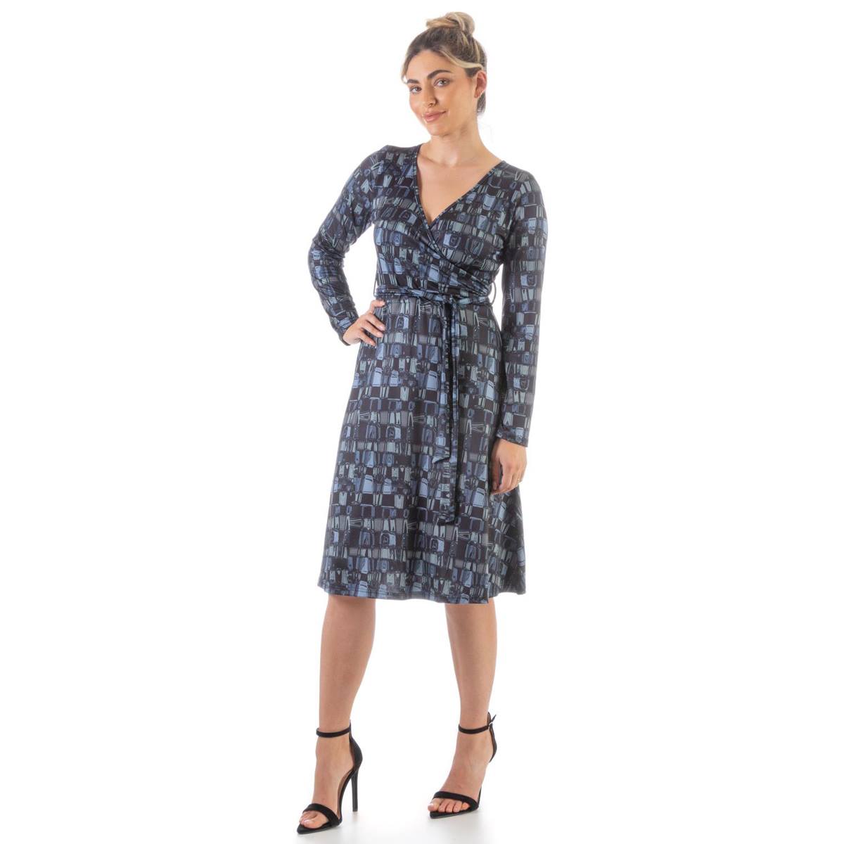 Womens 24/7 Comfort Apparel Long Sleeve Faux Wrap Dress