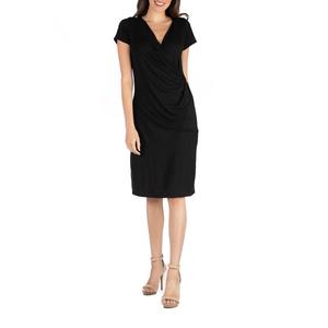 Womens 24/7 Comfort Apparel Short Sleeve Solid Faux Wrap Dress