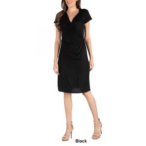 Womens 24/7 Comfort Apparel Short Sleeve Solid Faux Wrap Dress alternate view