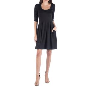 Womens 24/7 Comfort Apparel Elbow Sleeve Pocket A-Line Dress