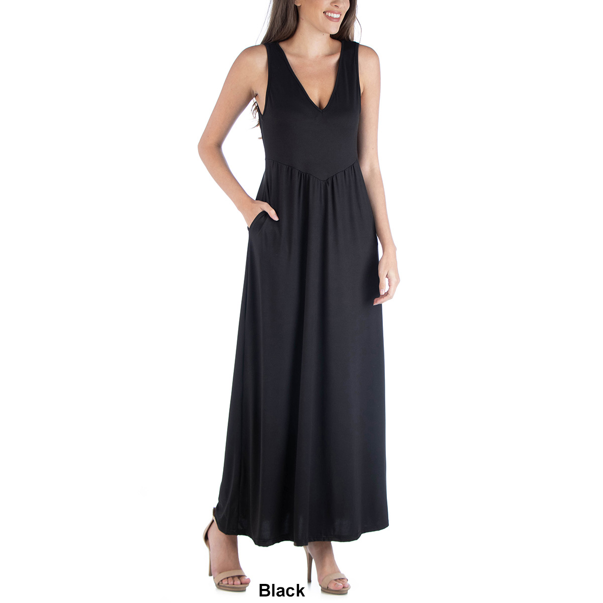 Womens 24/7 Comfort Apparel Sleeveless V-Neck Maxi Dress