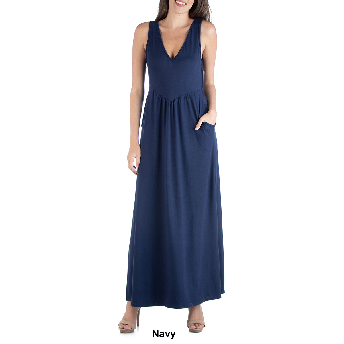 Womens 24/7 Comfort Apparel Sleeveless V-Neck Maxi Dress