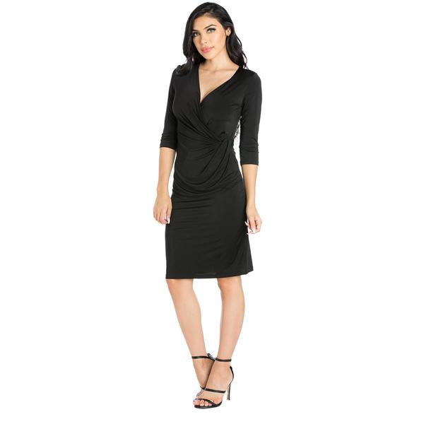 Womens 24/7 Comfort Apparel Elbow Sleeve Solid Wrap Dress alternate view