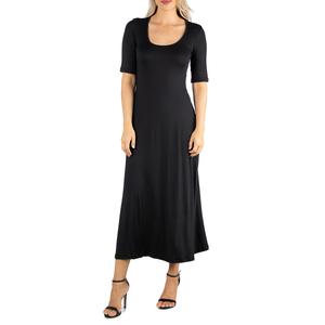 Womens 24/7 Comfort Apparel Elbow Sleeve Scoop Neck Maxi Dress