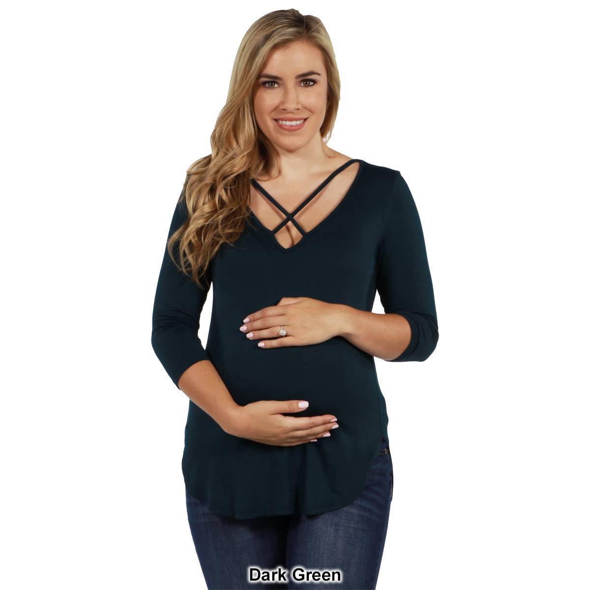 Plus Size 24/7 Comfort Apparel Solid Criss-Cross Maternity Tunic