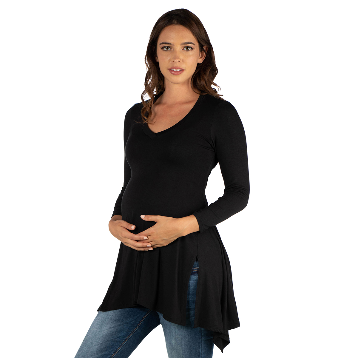 Plus Size 24/7Comfort Apparel Split Hemline Maternity Tunic Top