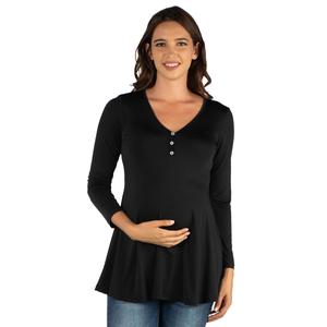 Plus Size 24/7 Comfort Apparel Flared Henley Tunic Maternity Top
