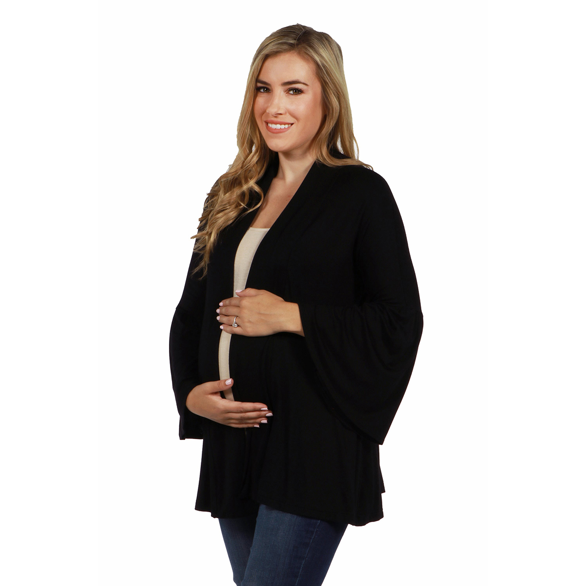 Plus Size 24/7 Comfort Apparel Bell Flared Maternity Cardigan