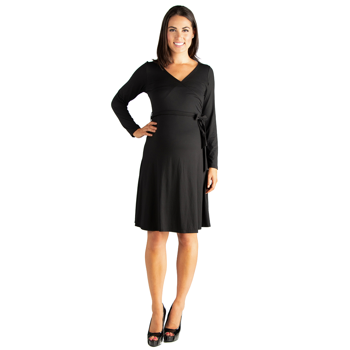 Womens 24/7 Comfort Apparel Belted Maternity Wrap Dress