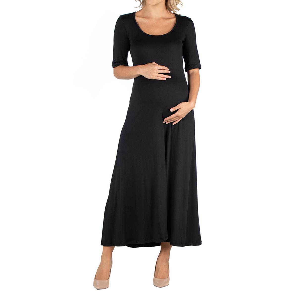 Plus Size 24/7 Comfort Apparel Elbow Sleeve Maternity Dress