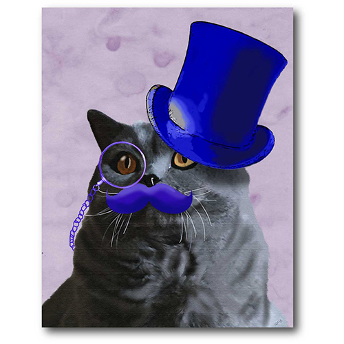 Courtside Market Grey Cat With Top Hat Wall Art