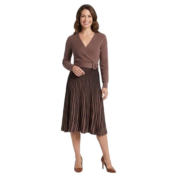 Womens Robbie Bee Long Sleeve Solid Belted Sweater Dress alternate view