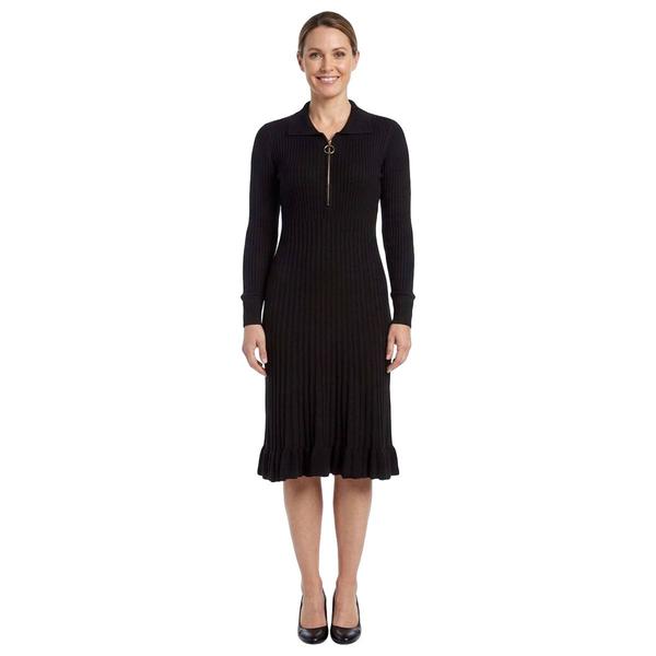 Womens Robbie Bee Long Sleeve Zip Neck Solid Sweater Dress alternate view