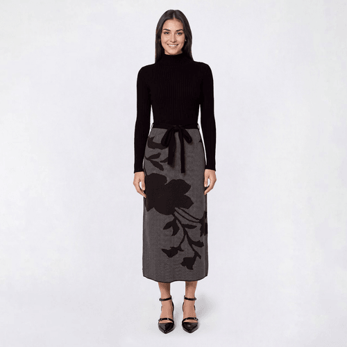 Womens Robbie Bee Long Sleeve Tweed Floral Sweater Dress