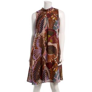 Womens Robbie Bee Sleeveless Leaf Chiffon Mock Neck A-Line Dress