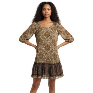 Womens Robbie Bee 3/4 Sleeve Ruffle Hem Chiffon Shift Dress