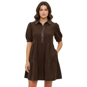 Womens Robbie Bee Puff Sleeve Tiered Corduroy A-Line Dress