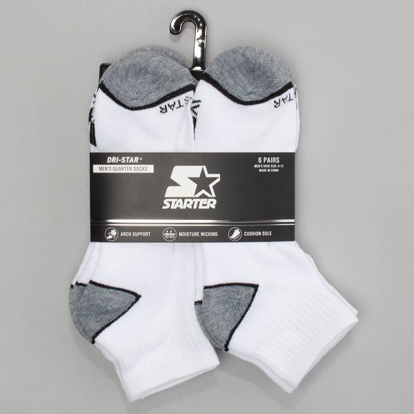 Mens Starter(R) 6pk. Heel & Toe Stripes Quarter Socks - White