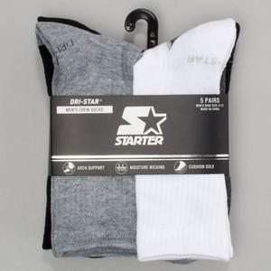 Mens Starter(R) 5pk Color Block Footbed Crew Socks-White/Black/Grey