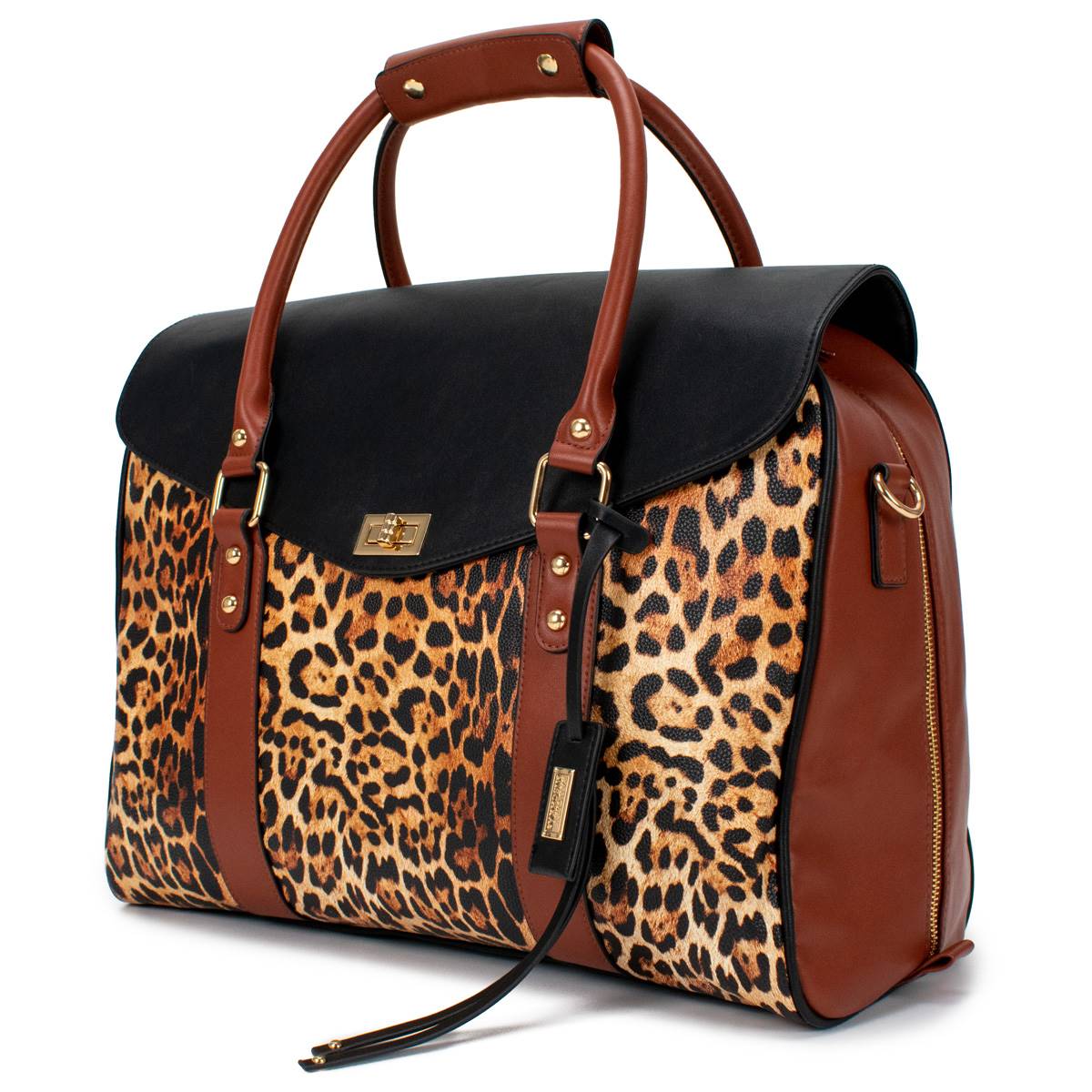 Badgley Mischka Leopard Vegan Leather Travel Tote Weekender Bag