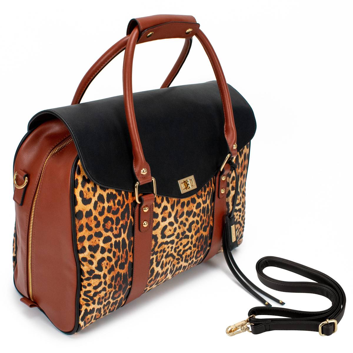 Badgley Mischka Leopard Vegan Leather Travel Tote Weekender Bag