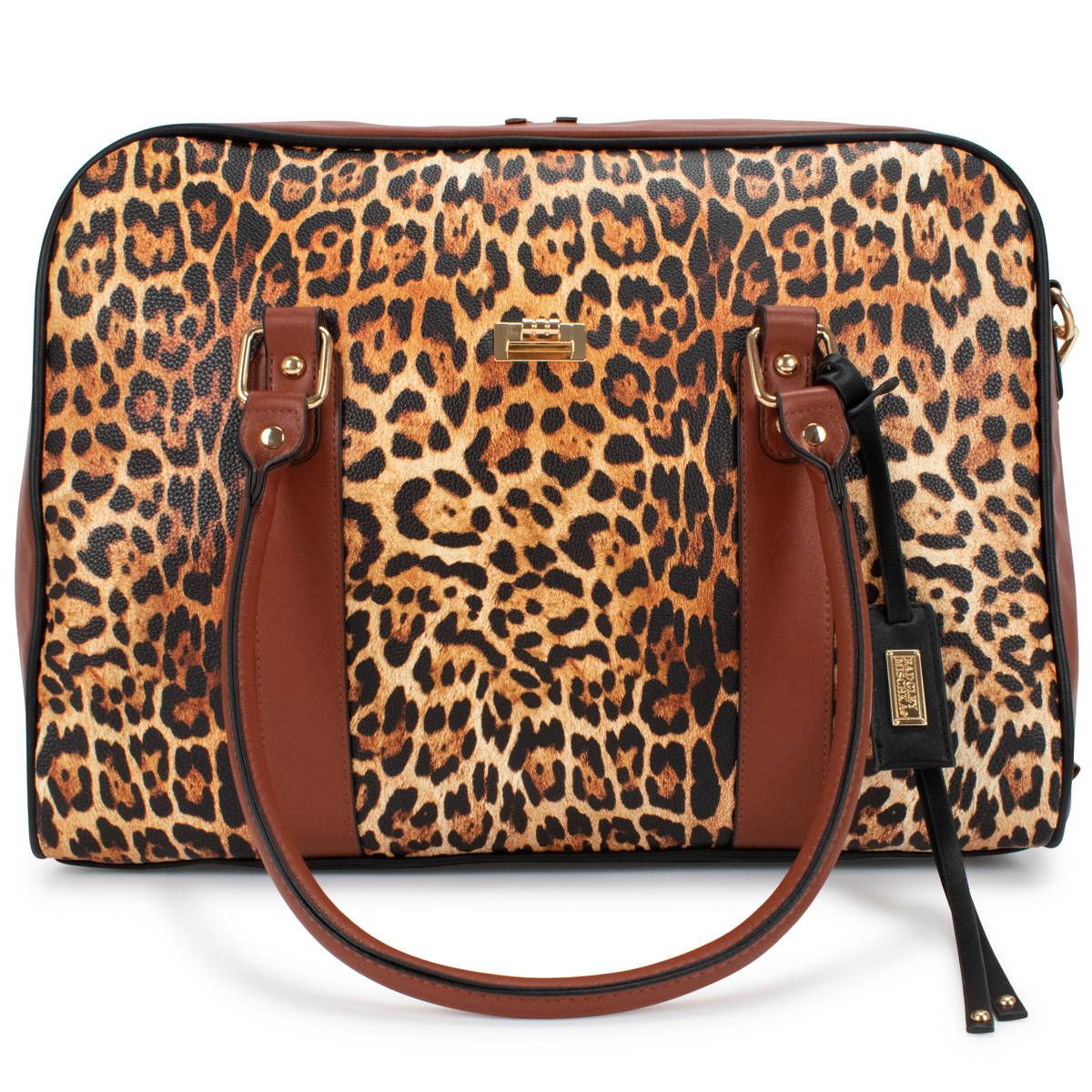 Badgley Mischka Leopard Vegan Leather Travel Tote Weekender Bag