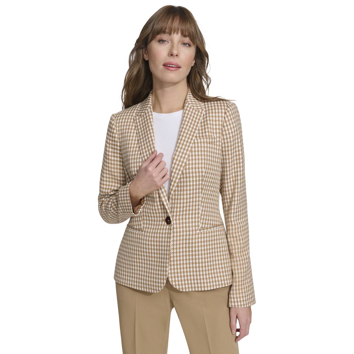 Womens Tommy Hilfiger Long Sleeve One Button Houndstooth Blazer