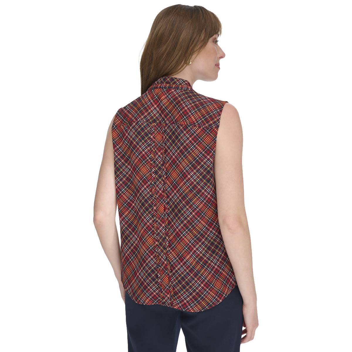 Womens Tommy Hilfiger Sleeveless Plaid Tie Front Blouse