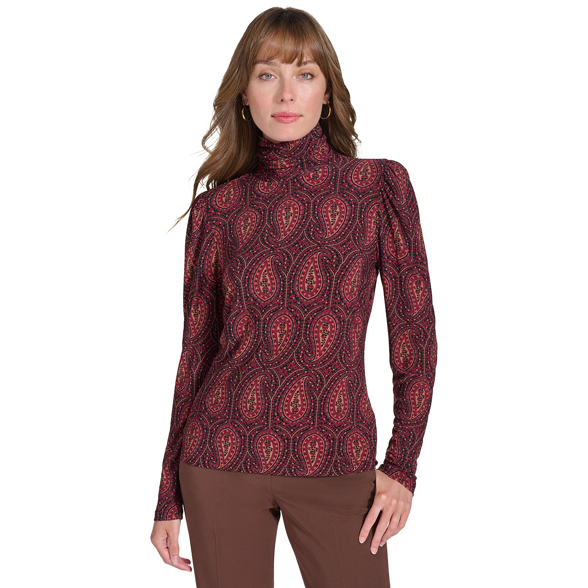 Womens Tommy Hilfiger Long Sleeve Paisley Turtleneck Blouse