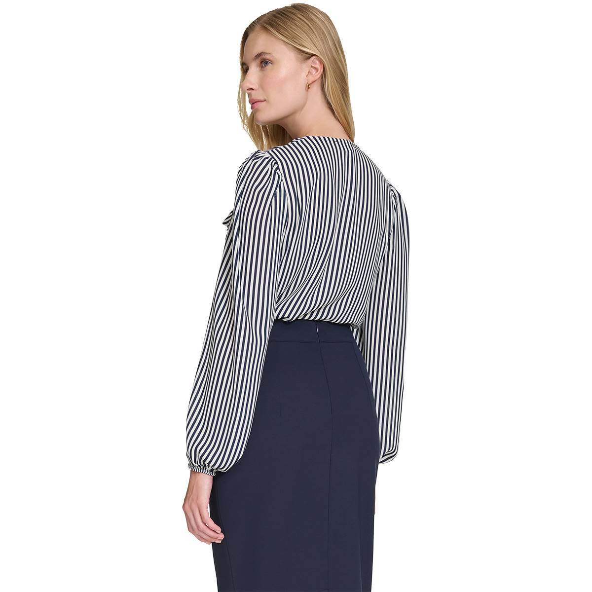 Womens Tommy Hilifger Long Sleeve Pinstripe Ruffle Front Blouse