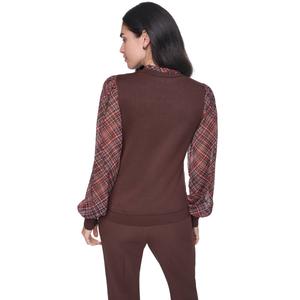 Womens Tommy Hilfiger Long Plaid Sleeve Tie Neck Sweater alternate view