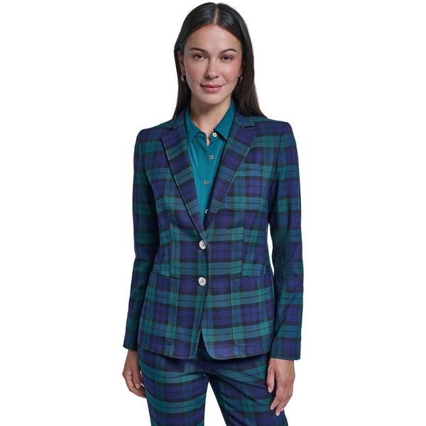Womens Tommy Hilfiger Long Sleeve Black Watch Plaid Blazer