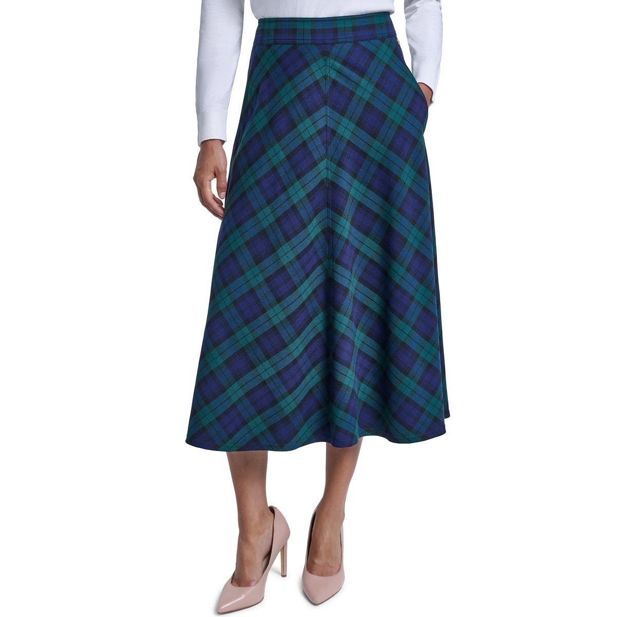 Tommy Hilfiger Women's High-Waisted A-Line Plaid Midi Skirt - Midnight Multi