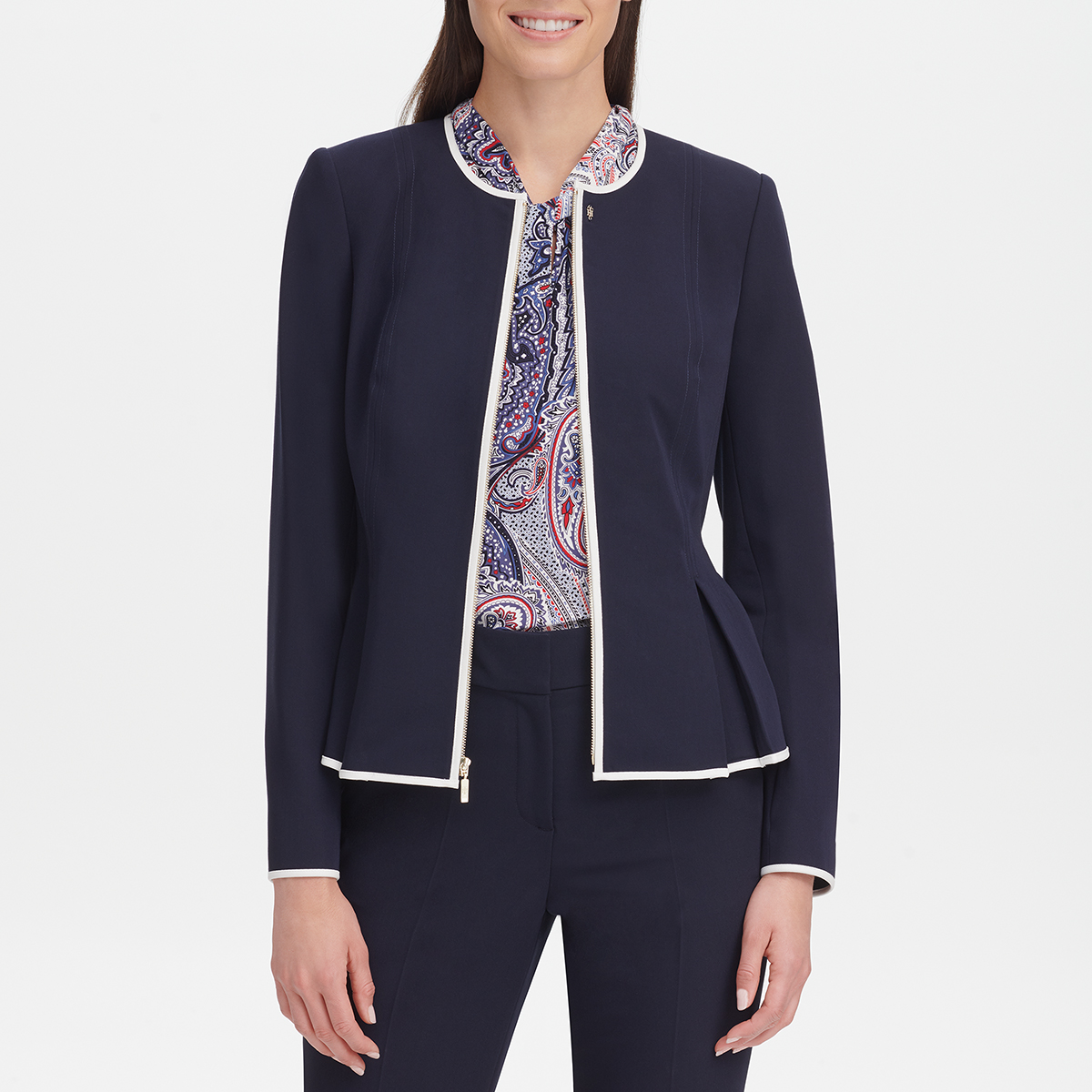 Womens Tommy Hilfiger Piped Zip Front Blazer