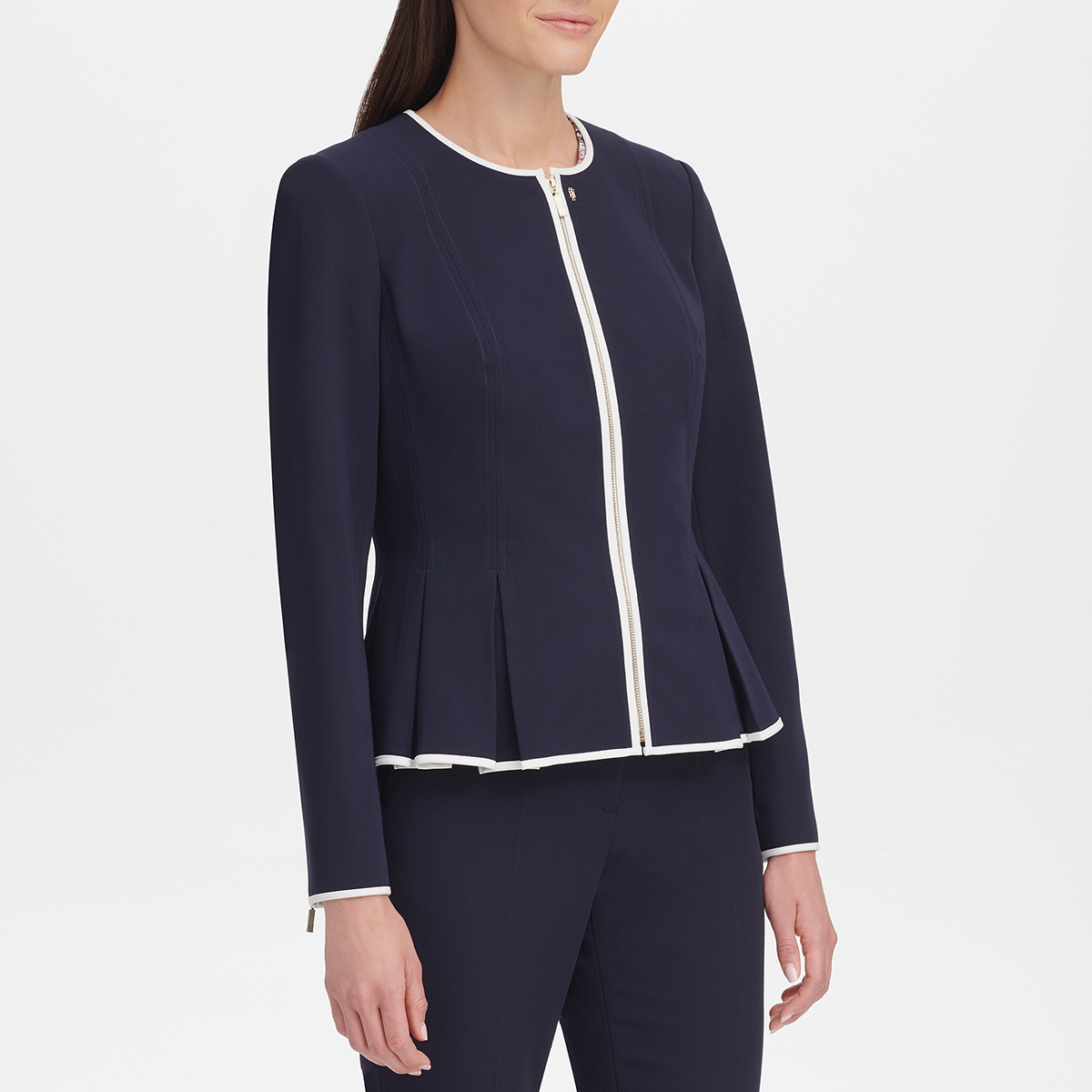 Womens Tommy Hilfiger Piped Zip Front Blazer