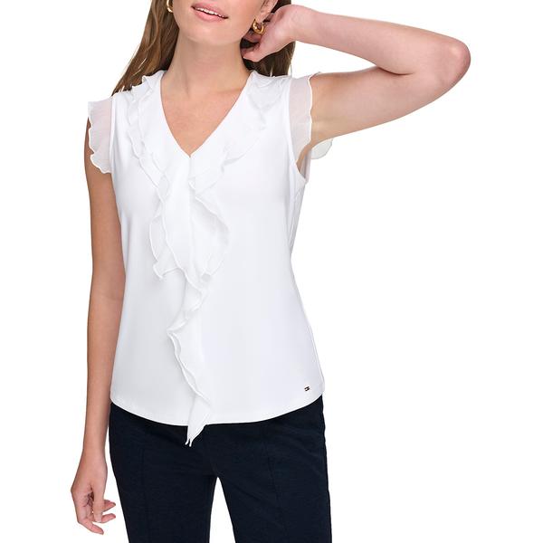 Womens Tommy Hilfiger Sleeveless Ruffle Front V-Neck Blouse