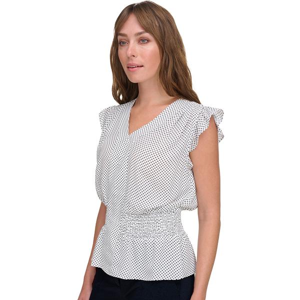 Womens Tommy Hilfiger Cap Sleeve Smocked Dot Blouse