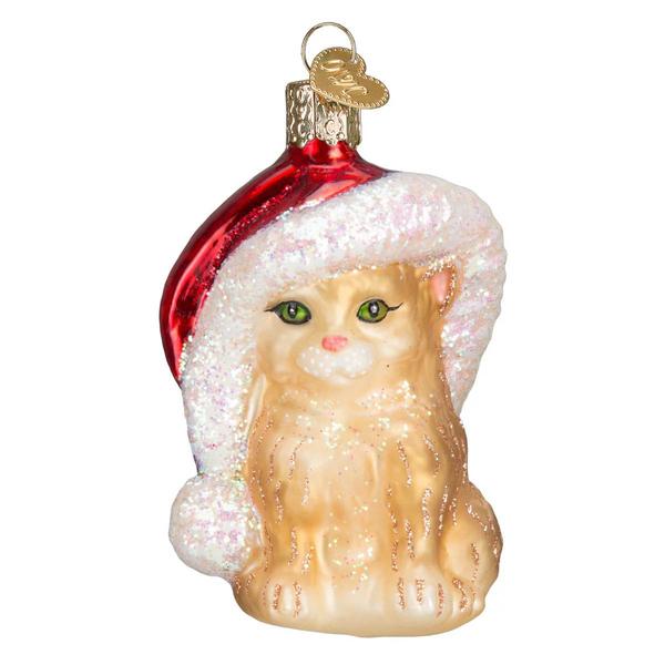Old World Christmas Santa's Kitten Glass Ornament alternate view