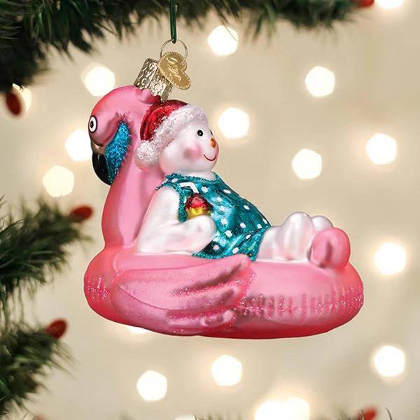 Old World Christmas Pool Float Snowman Glass Ornament