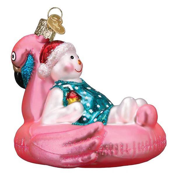 Old World Christmas Pool Float Snowman Glass Ornament alternate view