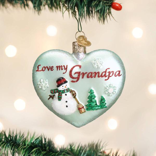 Old World Christmas Grandpa Heart Blown Glass Ornament alternate view