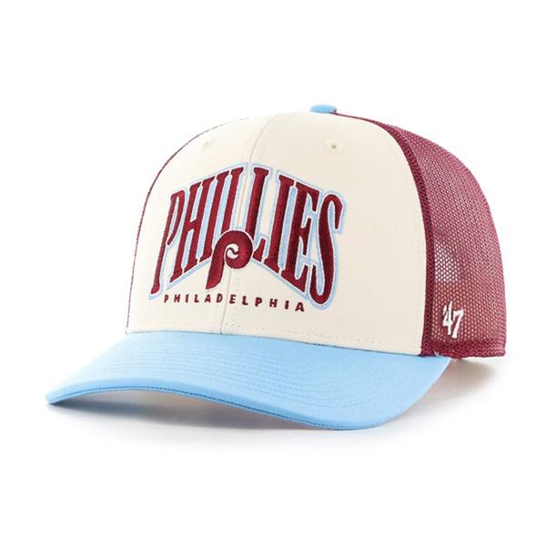 Mens '47 Brand Phillies Baseball Natural Drawbridge Trucker Cap