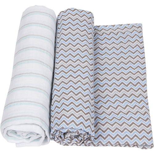 MiracleWare(R) Swaddle Blankets - Blue & Grey