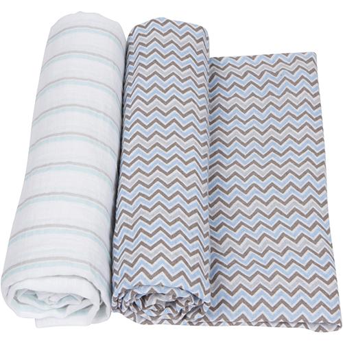 MiracleWare(R) Blue & Grey Swaddle Blankets