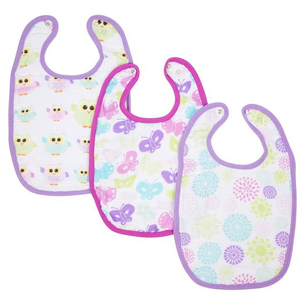 Baby Girl MiracleWare(R) 3pk. Muslin Adjustable Bibs
