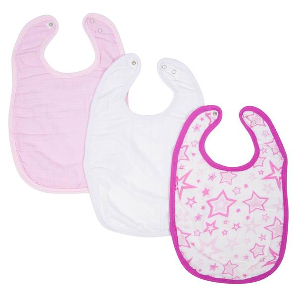 Baby Girl MiracleWare(R) 3pk. Stars Muslin Adjustable Bibs