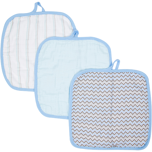 MiracleWare(R) 3pk. Blue Stripe/Solid/Chevron Washcloths