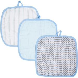 MiracleWare(R) 3pk. Blue Stripe/Solid/Chevron Washcloths