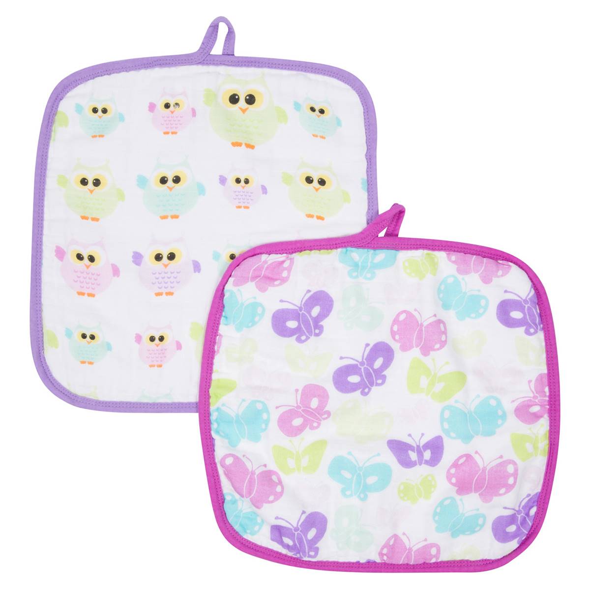 MiracleWare(R) 2-Pack Butterfly & Owl Washcloths