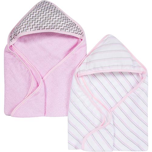 MiracleWare(R) 2pk. Pink Stripe & Solid Hooded Towels
